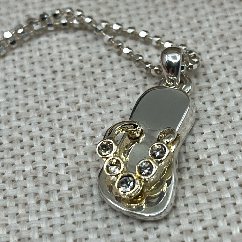 Vintage Sterling Silver Flip-Flop CZ Necklace | Italy 925 | 16” Chain - Picture 8 of 17